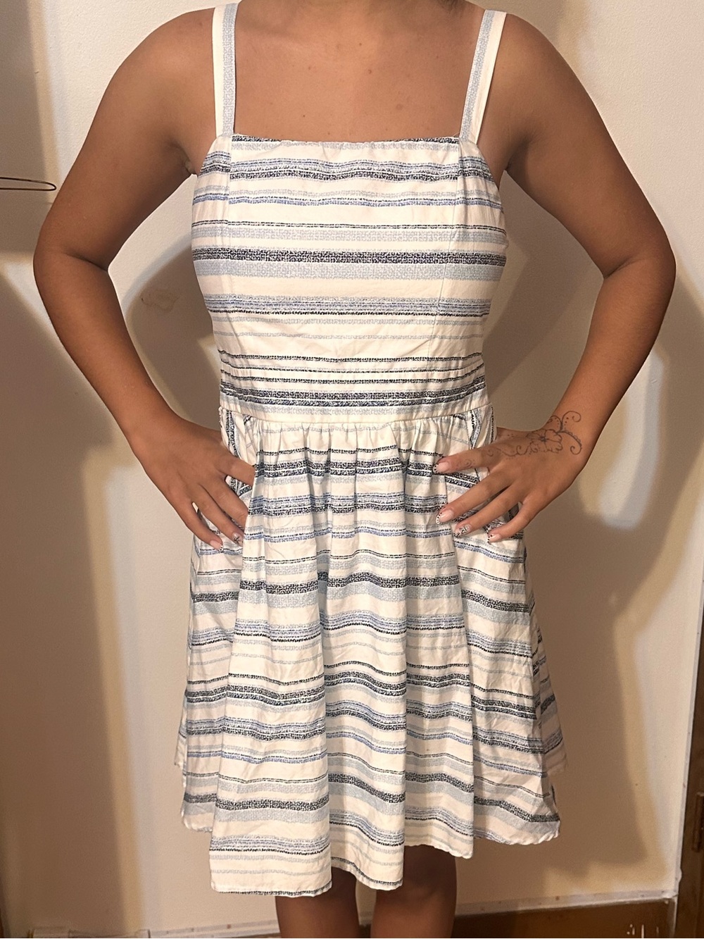 Altar'd State White and Blue Striped Sundress